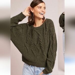 Anthropologie Sleeping On Snow Chunky Knit Sweater in Olive Green Large